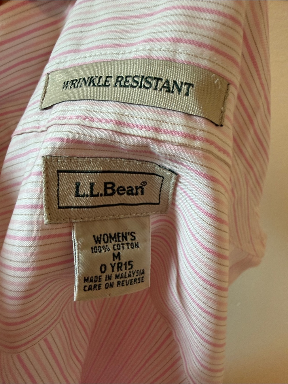 L.L. Bean Women's Pink and White Striped Cotton Button-Up Shirt